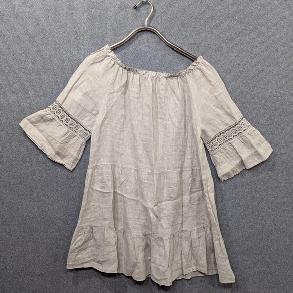 Terzo Millennio Tunic Mini Dress Linen Italy Tiered Crochet - Picture 2 of 3